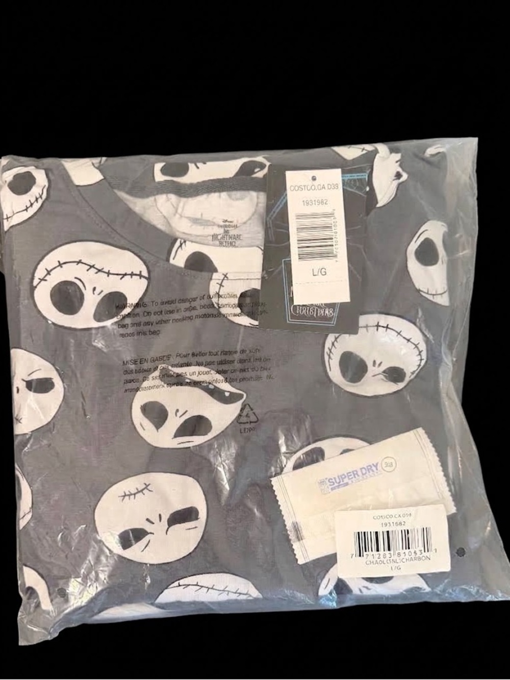 Disney The Nightmare Before Christmas Pajama Set Gray & White L/G NWT